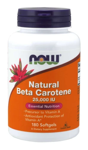 Beta Carotene, Natural BETA KAROTEN 7,500 mcg 180 softgels NOW Food's Suplement diety