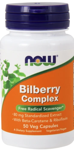 Bilberry Complex 50 kapsułek Veg NOW Food's BORÓWKA CZERNICA Suplement diety