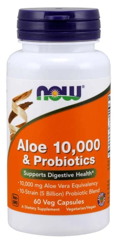 Aloe 10,000 & Probiotics 60 kapsułek Veg ALOES Koncentart plus PROBIOTYK - NOW Food's SUPLEMENT DIETY