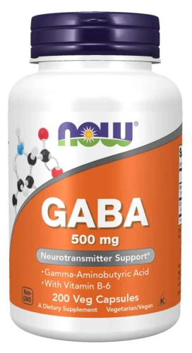 GABA Kwas Gamma-Aminomasłowy 500 mg 200 kapsułek NOW Food's, Suplement diety