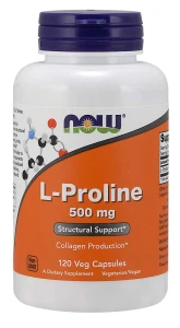 L-Proline L - PROLINA 500 mg 120 kapsułek Veg NOW Food's Suplement Diety
