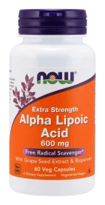Alpha Lipoic Acid, Extra Strength 600 mg 60 kapsułek Veg KWAS ALFA LIPONOWY NOW Food's Suplement Diety