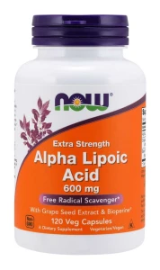 Alpha Lipoic Acid, Extra Strength 600 mg 120 kapsułek Veg KWAS ALFA LIPONOWY NOW Food's Suplement Diety