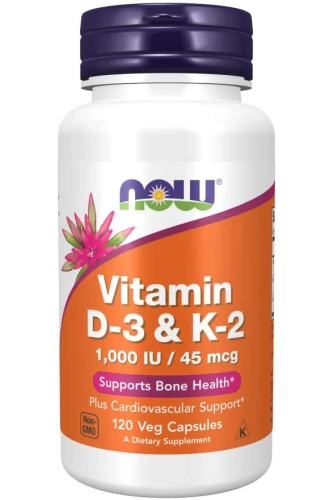 Vitamina D-3 & K-2  1000 IU/45 mcg 120 kapsułek Veg WITAMINA D3 -i K-2  NOW Food's Suplement Diety