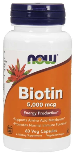 Biotin 5,000 mcg 60 kapsułek Veg BIOTYNA NOW Food's Suplement Diety