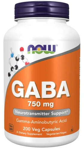 GABA Kwas Gamma-Aminomasłowy 750 mg 200 kapsułek NOW Food's, Suplement Diety