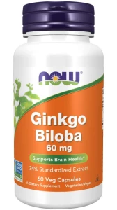 Ginkgo Biloba 60 mg 60 kapsułek Veg MIŁORZĄB DWUKLAPOWY NOW Food's Suplement Diety