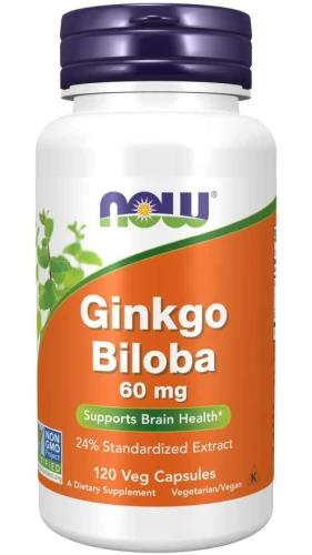 Ginkgo Biloba 60 mg 120 kapsułek Veg MIŁORZĄB DWUKLAPOWY NOW Food's Suplement Diety