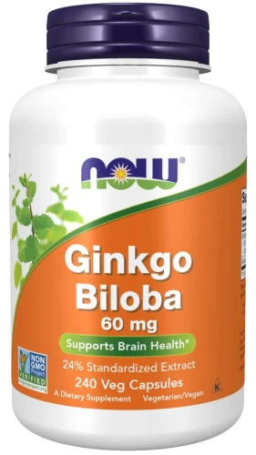 Ginkgo Biloba 60 mg 240 kapsułek Veg MIŁORZĄB DWUKLAPOWY NOW Food's Suplement Diety