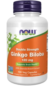 Ginkgo Biloba, Double Strength 120 mg 100 kapsułek Veg MIŁORZĄB DWUKLAPOWY NOW Food's Suplement Diety