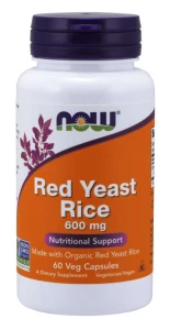 Red Yeast Rice 600 mg 60 kapsułek Veg CZERWONY RYŻ DROŻDŻOWY NOW Food's Suplement Diety