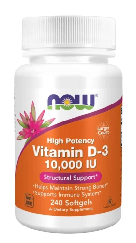 Vitamin D-3 10,000 IU 240 softgels/kapsułek żelowych WITAMINA D3 NOW Food's Suplement Diety