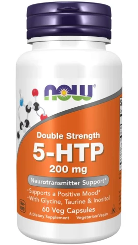 5-HTP, Double Strength 200 mg 60 kapsułek Veg NOW Food's 5-hydroksytryptofan Suplement Diety