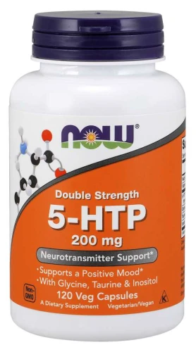5-HTP, Double Strength 200 mg 120 kapsułek Veg NOW Food's 5-hydroksytryptofan Suplement Diety