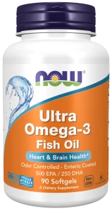 Ultra Omega-3 Olej rybny (żelatyna wołowa) 90 kapsułek żelowych NOW Food's Suplement diety