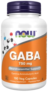 GABA Kwas Gamma-Aminomasłowy 750 mg 100 kapsułek NOW Food's, Suplement Diety