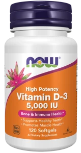 Vitamin D-3 5000 IU 120 softgels/kapsułek żelowych WITAMINA D-3 NOW Food's Suplement Diety